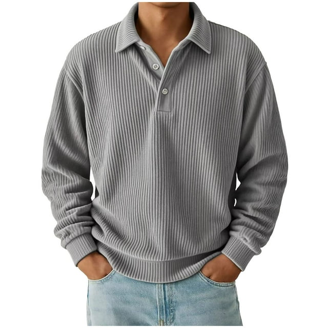 Mens Top,Casual Solid Color Button Half Cardigan Long Sleeves Lapel,Long Sleeve Workout Top
