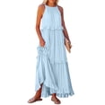 thumbnail image 2 of Womens Summer Sleeveless Dress Halter Tie Back Loose Built in Bra Dress Flowy Ruffle Tiered Maxi Dress Beach Swing Long Dresses Sundress Sky Blue S, 2 of 7