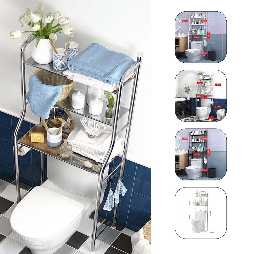 Over The Toilet Storage Shelf,3 Tier Bathroom Organizer with Toilet Paper Holder&Removable Towel Hooks,Space-Saving