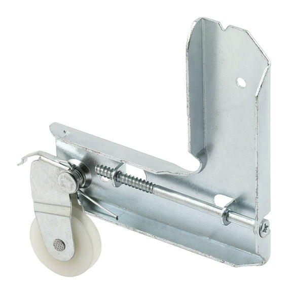 Sliding screen door stamped aluminum corner with high density polyethylene roller