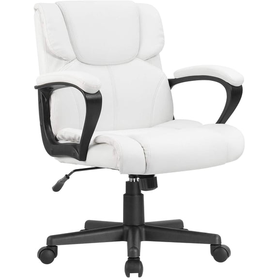 Vineego Mid Back Office Desk Chair PU Leather Executive Chair Adjustable Business Manager’s Chair Ergonomic Swivel Computer Chair with Lumbar Support and Armrest, White