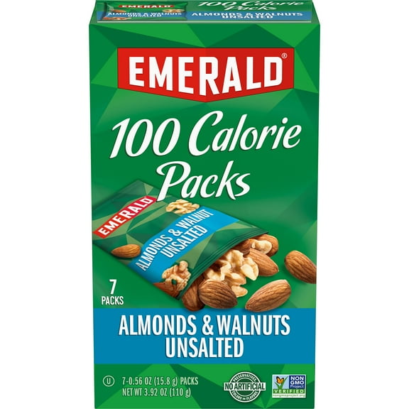 Emerald Nuts Unsalted Almonds BDF32 and Walnuts 7 (1-Pack), 100-Calorie Individual Packs of Nut Blend, Kosher Certified, Non-GMO, Contains No Artificial Preservatives, Flavors or Synthetic Colors
