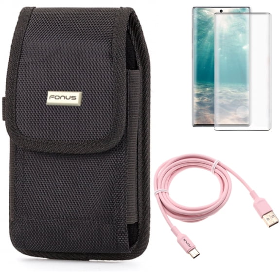Case Belt Clip & 6ft USB-C Cable & Screen Protector for Samsung Galaxy Note 20 (6.7") - Combo with Swivel Holster & Pink Charger Cord & Tempered Glass (Fingerprint Unlock)