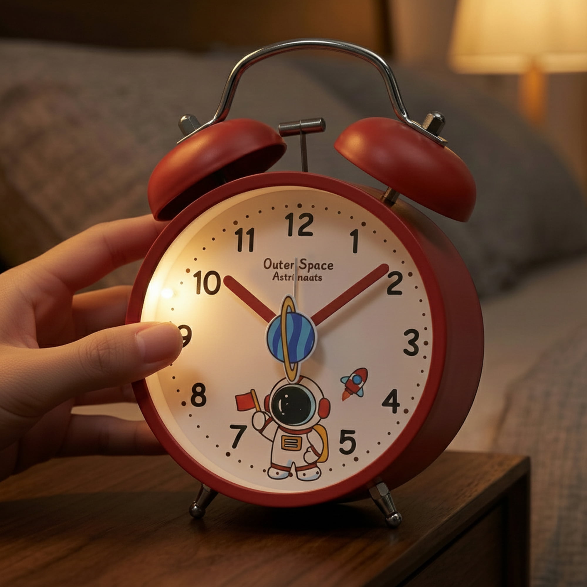 Unique Bargains Non-Tick Alarm Clock with Astronaut Pattern White 4.2"L x 2.1"W x 6.4"H