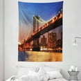thumbnail image 1 of New York Tapestry, Manhattan Bridge with Cityscape over Hudson River Brooklyn Popular Town Image, Wall Hanging for Bedroom Living Room Dorm Decor, 60W X 80L Inches, Blue Orange, by Ambesonne, 1 of 2