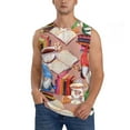 thumbnail image 2 of Lsque Gnomes Books Tea Cups Print Men's Cotton Blend Sleeveless Muscle Shirts (S-3XL)- Moisture Wicking, Odor Protection, UPF 30+,Small, 2 of 8