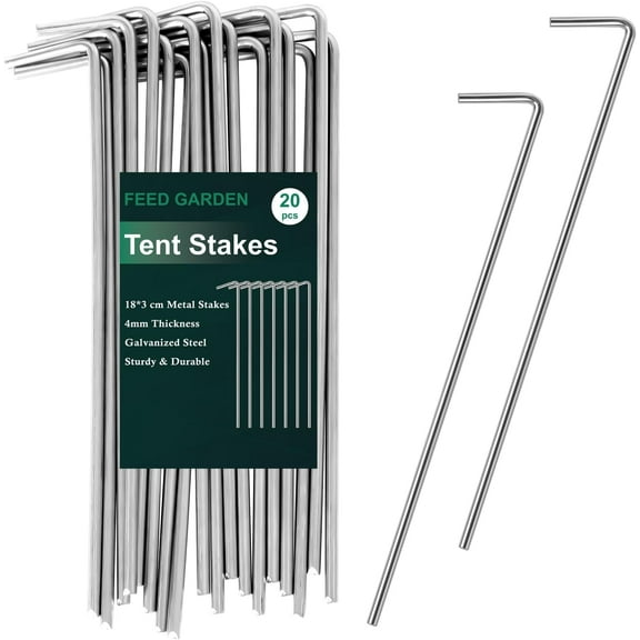 Unbranded 7 Inch Tent Stakes 20 Pack Yard Inflatable Stakes for Outdoor Decorations Metal Pegs Heavy Duty Garden Hooks Camping Tent Spikes for Canopies, Tarp and Outdoor Christmas Decorations