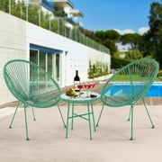 Zateet 3 Piece Patio Bistro Conversation Set with Side Table, Acapulco All-Weather PE Rattan Chair Set,Flexible Rope Furniture Outdoor with Coffee Table,for Garden,Backyard,Balcony or Poolside(Green)