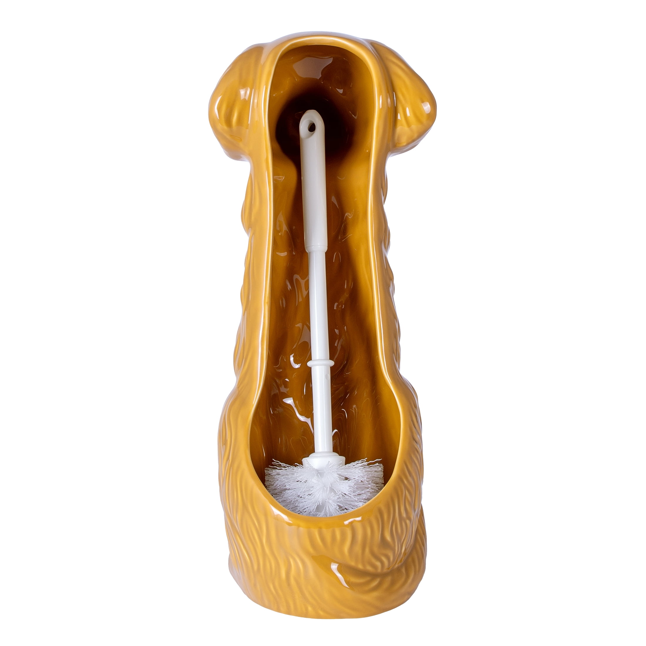 Mainstays Ceramic Dog Bowl Toilet Brush Holder with Plastic Handle