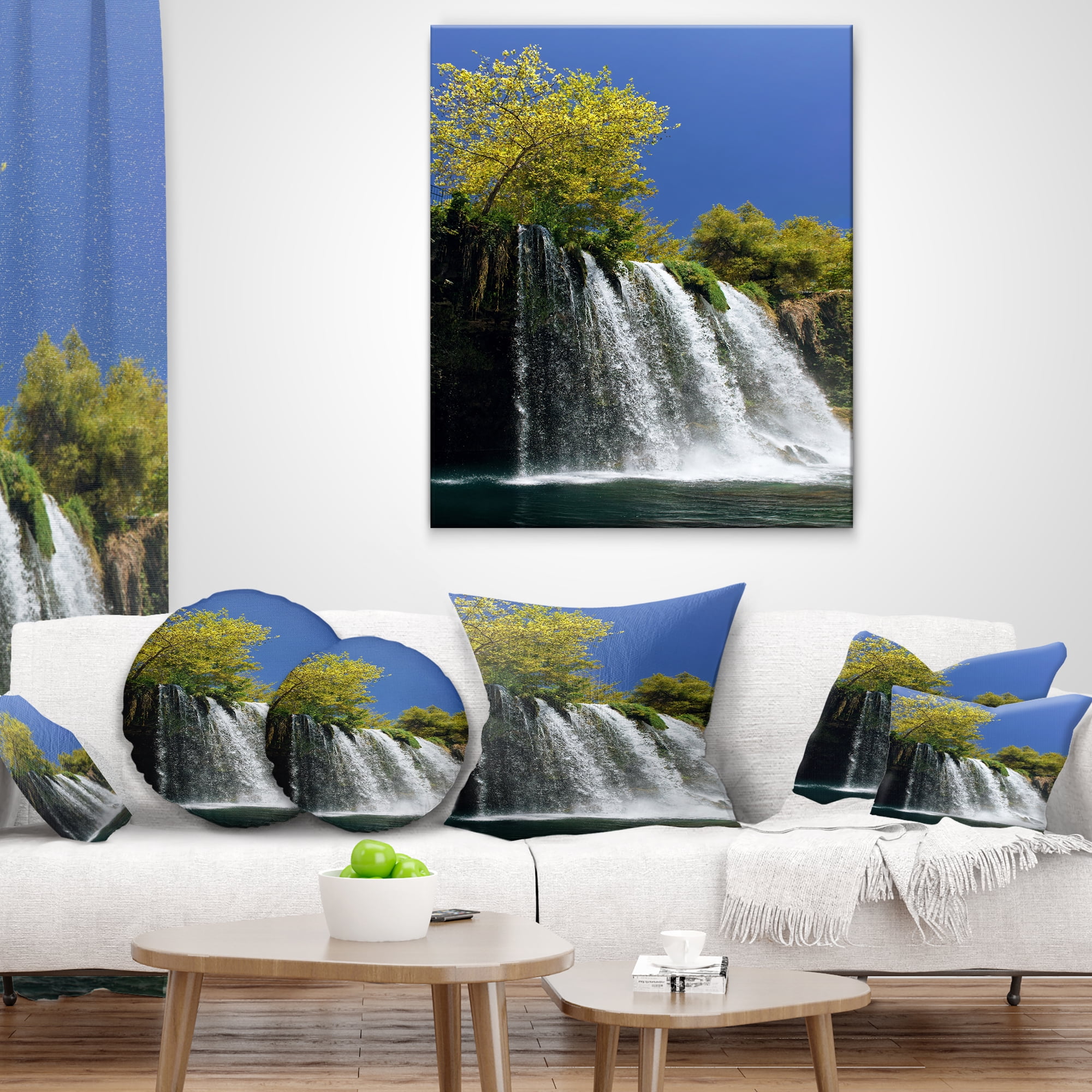 Designart Duden Waterfall Antalya - Landscape Photo Throw Pillow - 18x18