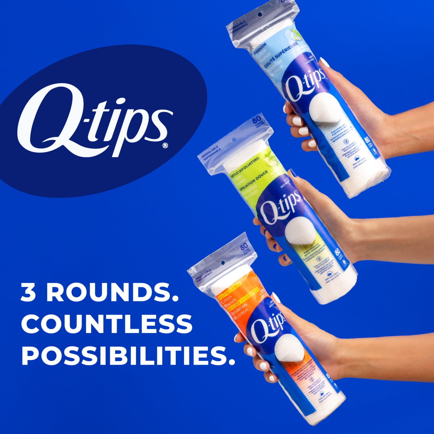 Q-tips Hygiene Shield 100% Cotton Rounds, Lint-Free Makeup Remover, Cleaning and Skin Care Pads, 80 Count