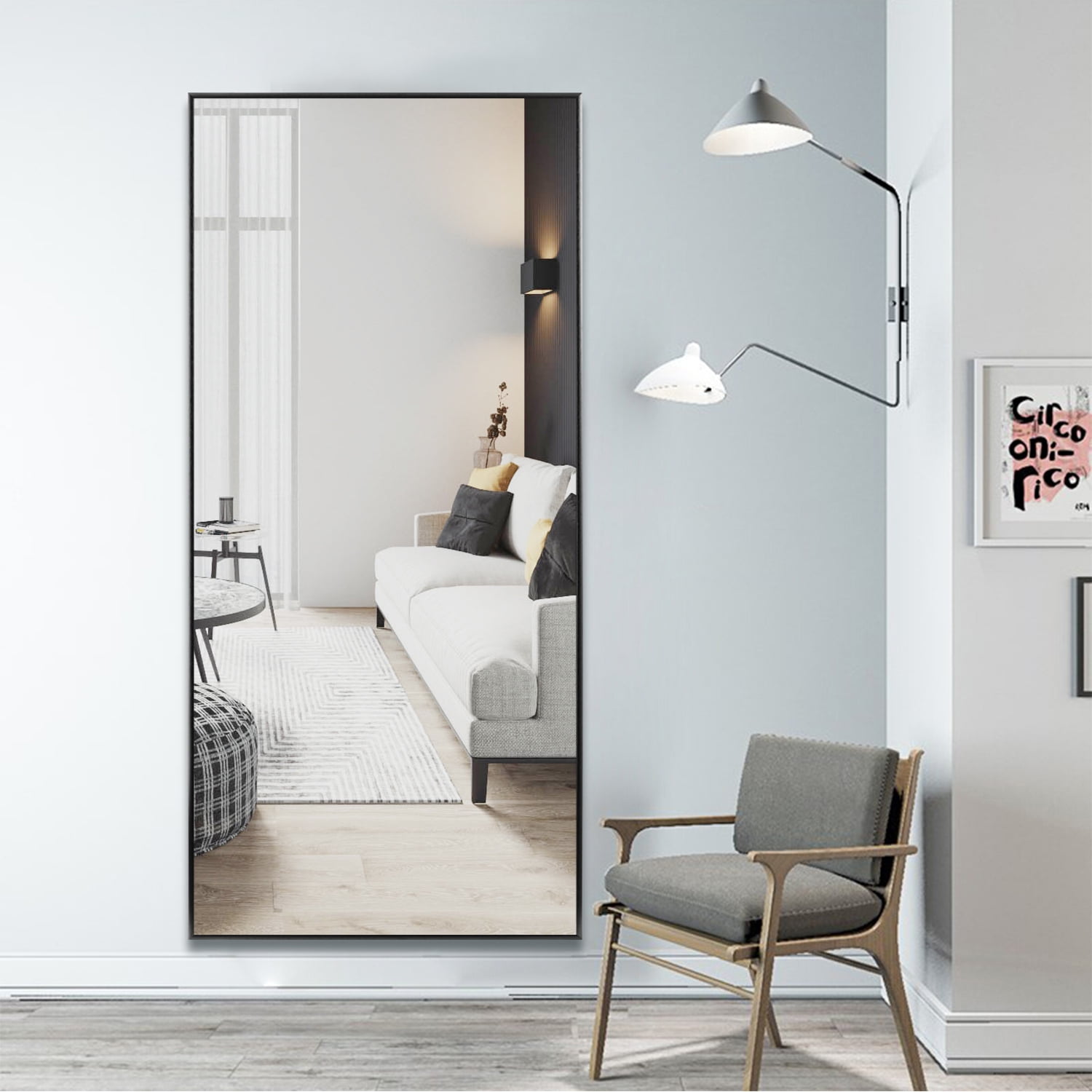 71"x32" Black Modern Full Length Mirror