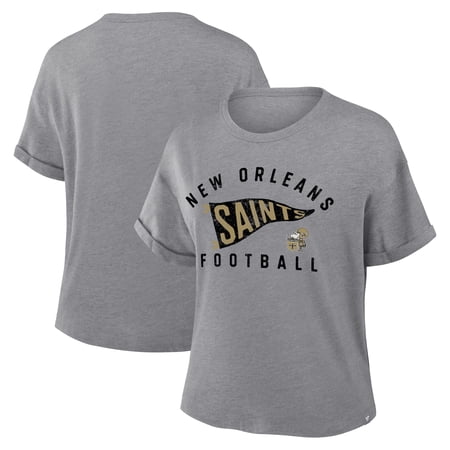 Women s Fanatics Heather Gray New Orleans Saints Pennant Wave Tribute Tri-Blend Boxy T-Shirt