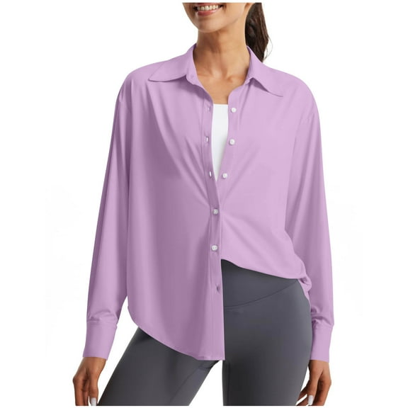 Htigea Women's Button Down Shirts UPF 50  Long Sleeve Lightweight Quick Dry Summer Beach Cover Up Tops Purple S