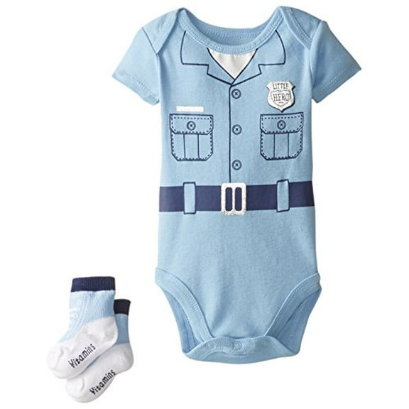 Vitamins Baby Baby-Boys Newborn Policeman Bodysuit with Socks, Blue, 3 Months
