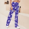 thumbnail image 4 of White Flowers Blue Background Fabric Print Summer Outfits Flowy Palazzo Pants for Women 2025 High Waisted Wide Leg Beach Casual Vacation Pants Trousers, 4 of 8