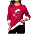 thumbnail image 4 of MIASHUI Chandail en Molleton de Base pour Femmes, Manches Longues, Col Rond, Poche, Épais en Polaire, Rouge, TTTTG, 4 of 5