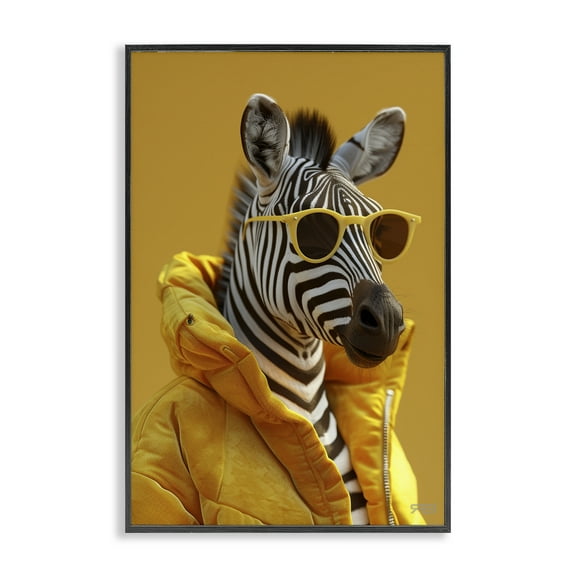 Stupell Industries Bold Zebra in Yellow Animals & Insects Painting Black Framed Art Print Wall Art, 12 x 18
