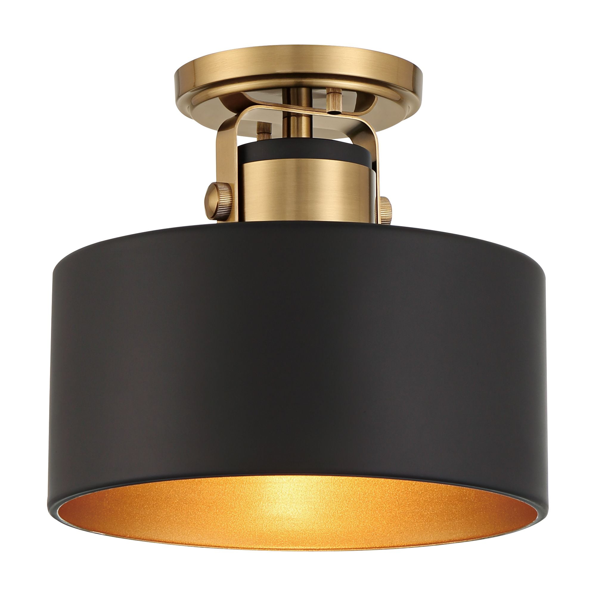 Possini Euro Design Modern Ceiling Light Semi Flush Mount Fixture 10" Wide Soft Gold Metal Black Drum Shade for Bedroom Kitchen
