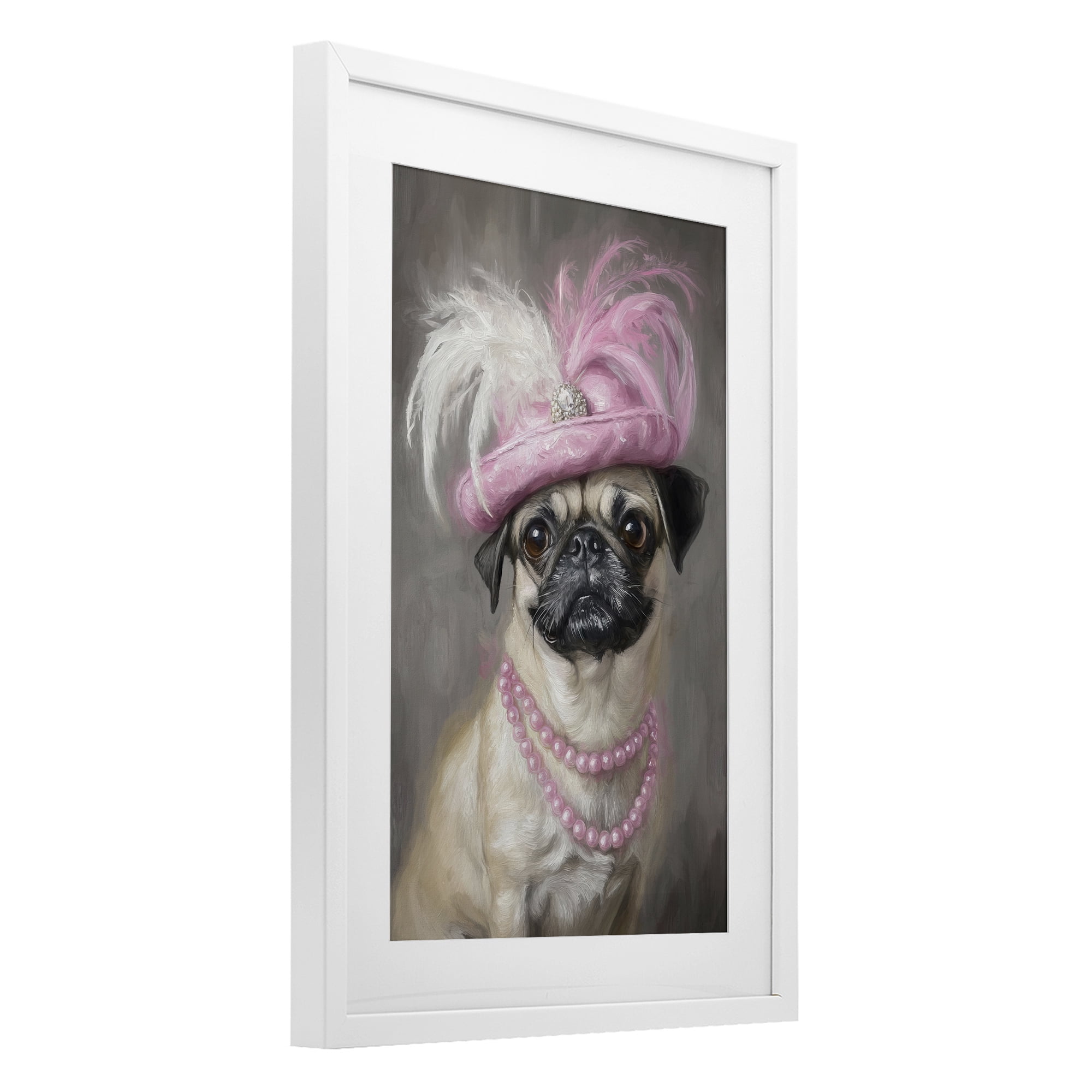 Stupell Industries Lady Pug Portrait White Framed Print Under Glass, design by Tina LeCour