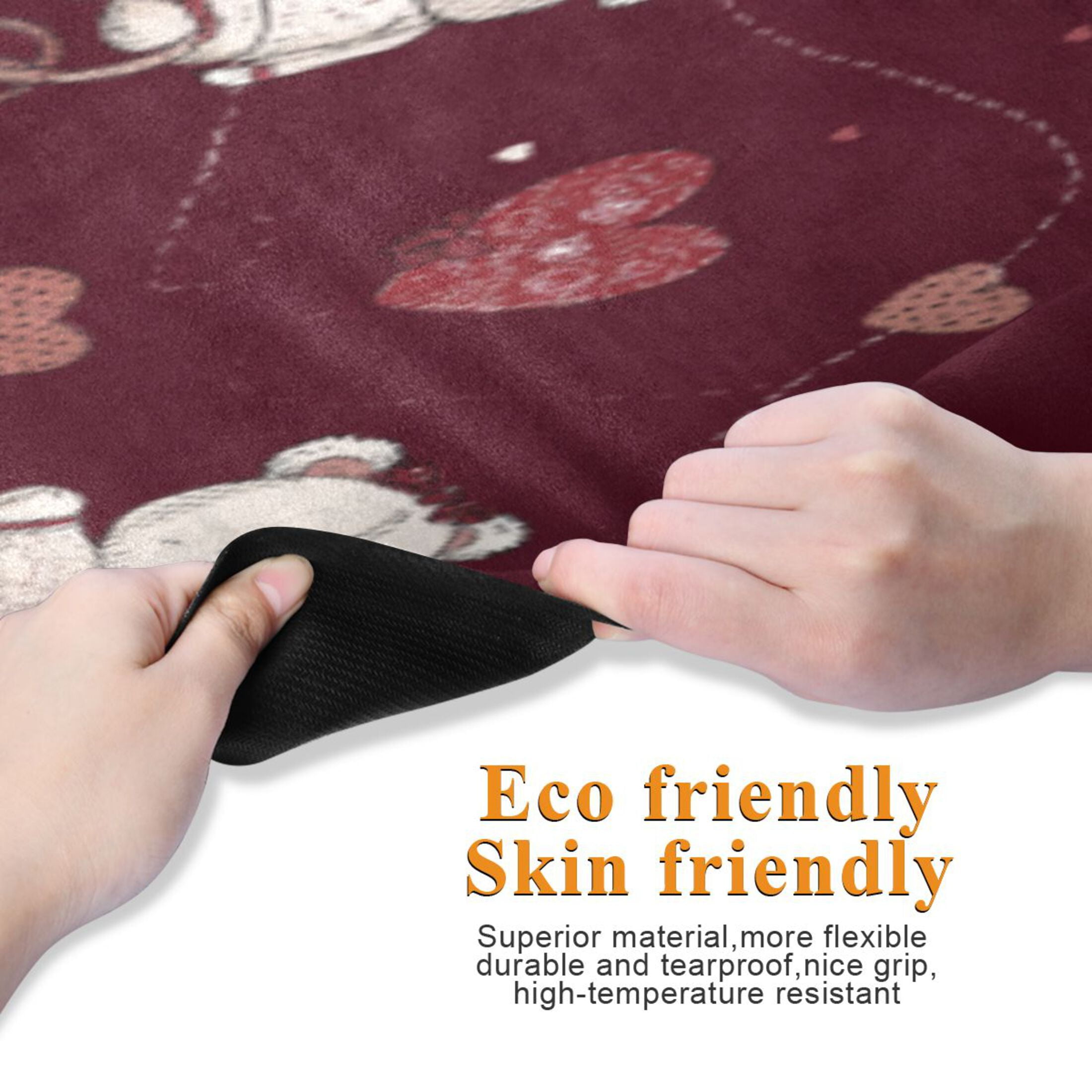 BZSMCE Yoga Mat Women Fitness Mat Burgundy Bear Heart Cuddle Pattern