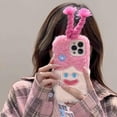 thumbnail image 4 of Cute Cartoon Plush Phone Case Compatible with iPhone 14 Pro, Funny 3D Pink Furry Winter Warm Plush Spoof Braids Face Shockproof Phone Cover for Girls Women, 4 of 12