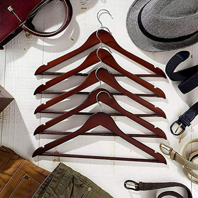  Zober Wooden Hangers 20 Pack - Non Slip Wood Clothes Hanger for  Suits, Pants, Jackets w/ Bar & Cut Notches - Heavy Duty Clothing Hanger Set  - Coat Hangers for Closet 