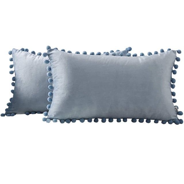 Coofit Jeter Housse de Coussin Velours: 2PCS Pompon Housse de Coussin Décoration de la Maison