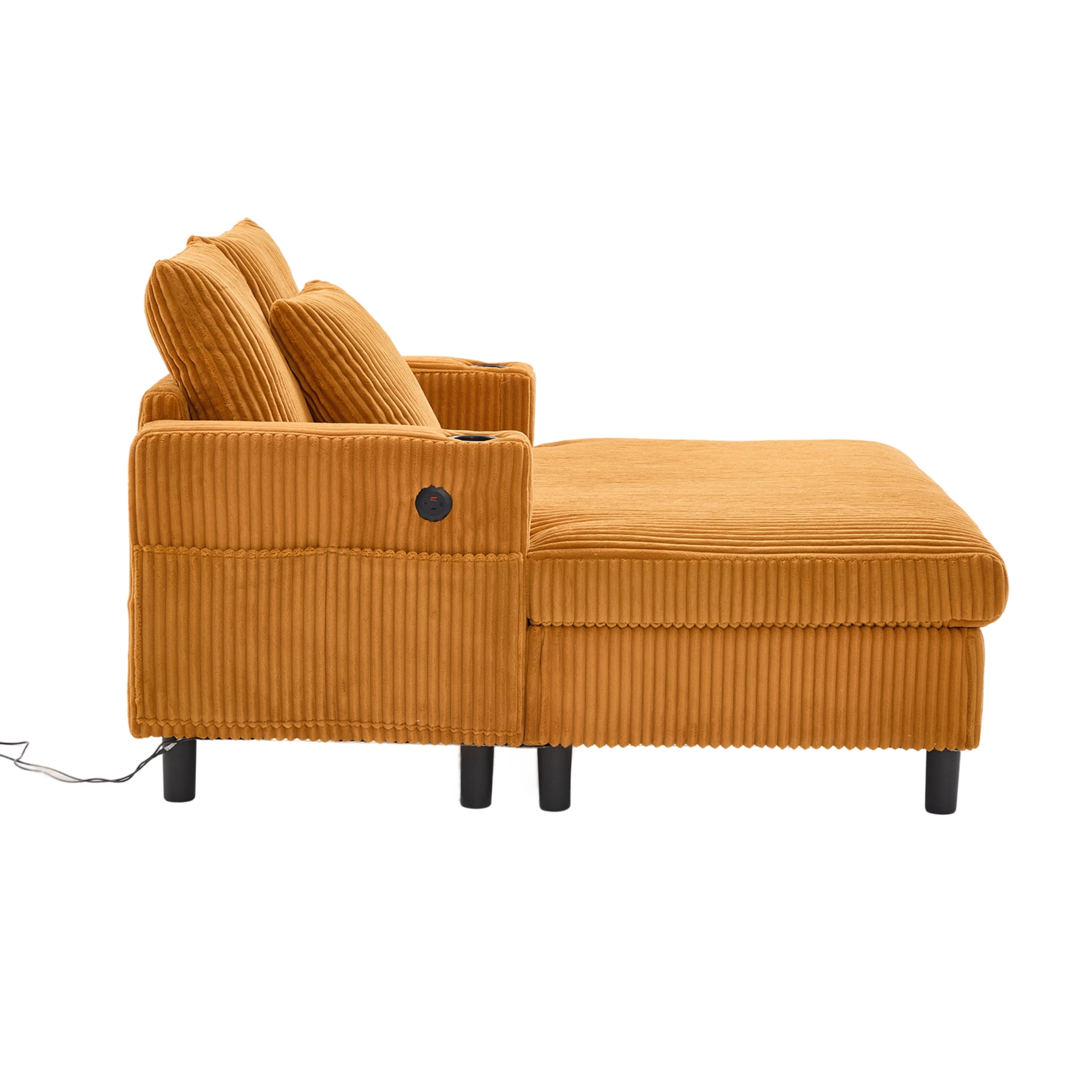 Noble House Oversized Corduroy Recliner Sofa, Deep Seat Chaise Lounge with Pillows for Living Room/Bedroom, Mustard Yellow