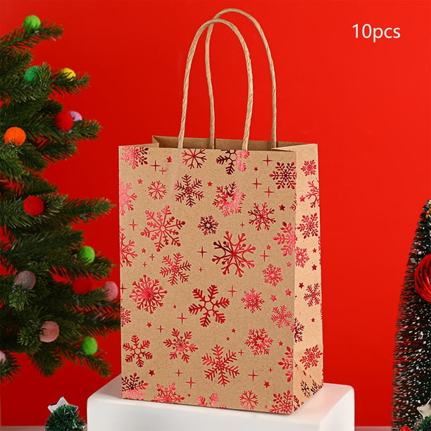Uuiauoio Christmas Snowflake Tote Bag with Flat Bottom, Kraft Paper Gift Packaging for Holiday Parties, Festive Tree Design Carry Bag for Seasonal Present Wrapping and Events