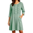 thumbnail image 2 of QUNYINEY Casual Summer Dresses for Women Plus Size Midi 3/4 Sleeve A Line Dress Embroidered with Pockets Solid Crew Neck Loose Fit Dresses, 2 of 6