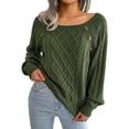 thumbnail image 3 of Duoif Womens Sweaters Womens Square Neck Button Cable Knit Long Sleeve Casual Loose Pullover Sweater Top Sweaters for Women Trendy Army Green S, 3 of 9