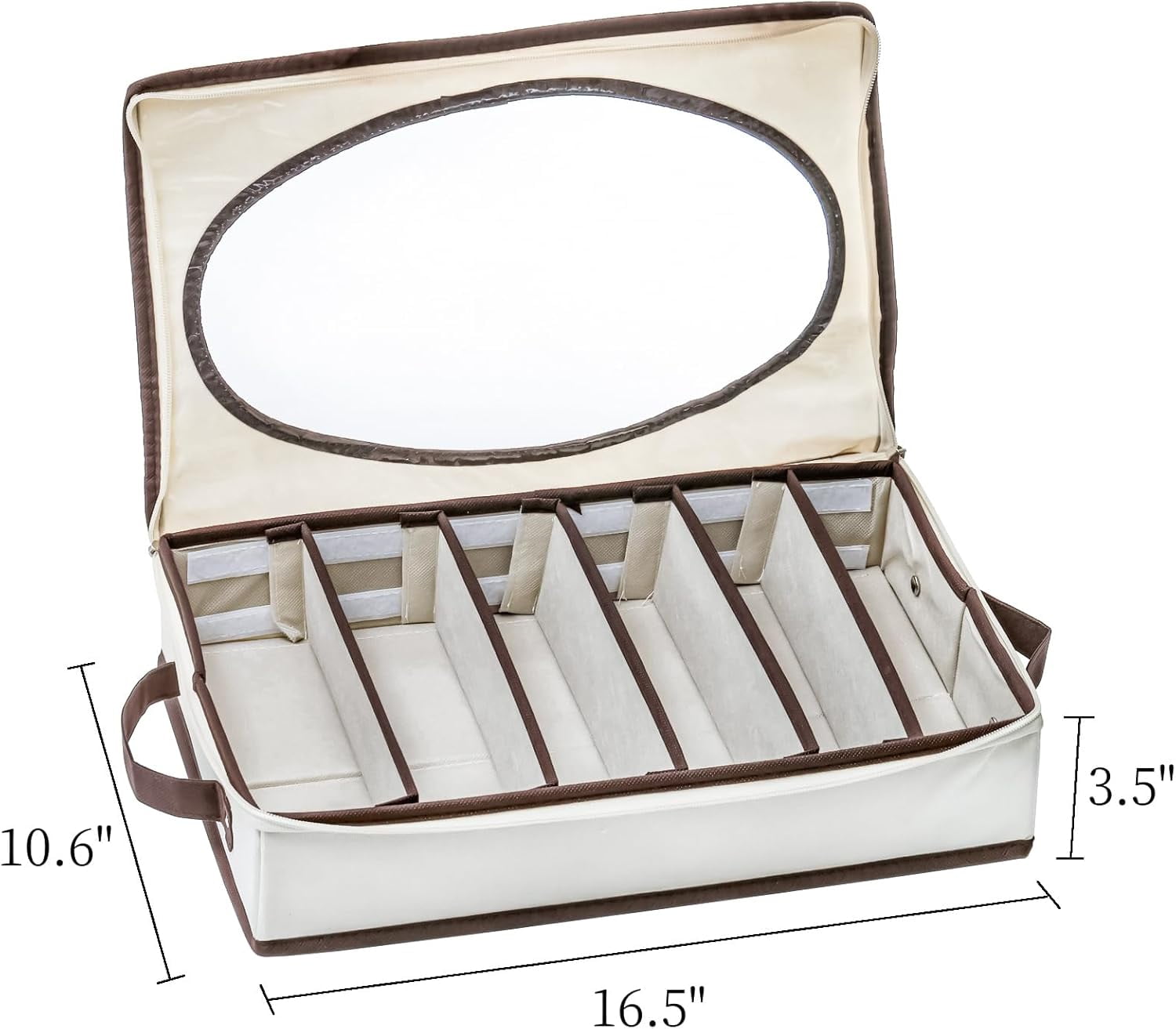 with Zipper Lid, 16.5"×10.6"×3.5" Flatware Storage Box with Adjustable Dividers and Handles, Portable Cutlery Holder Utensil Case for Spoon, Fork, Knife, 6 Compartment
