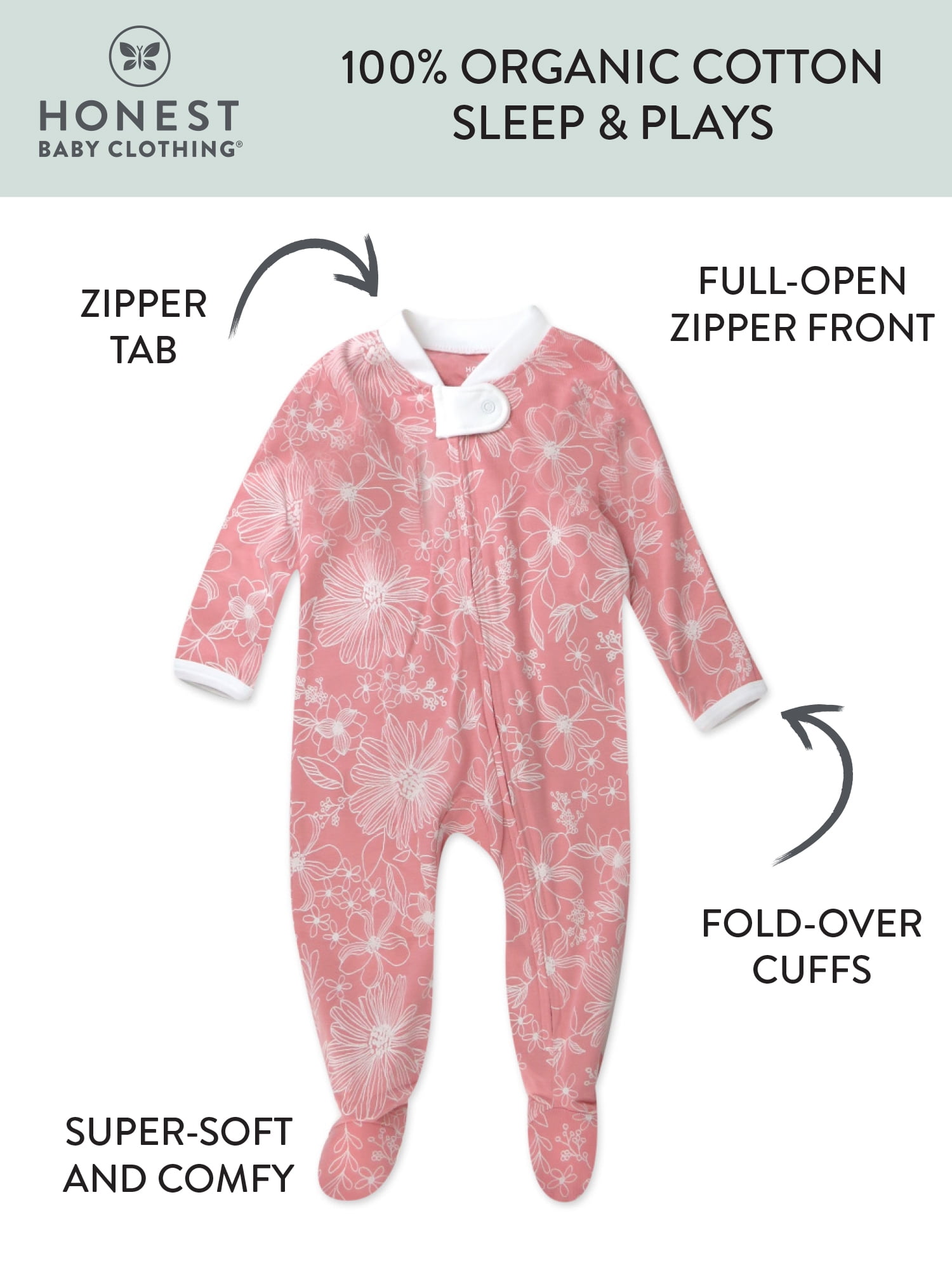 Honest Baby Clothing Baby Boy or Girl Gender Neutral Organic Cotton Sleep N Play (Newborn-9 Months)
