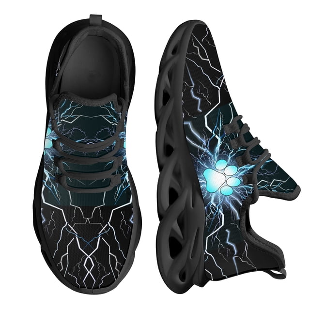 Zapatillas de deporte de malla con estampado de huellas de perro para mujer, transpirables, suaves, planas, con cordones, informales, con plataforma