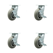 6 Inch SS Thermoplastic Caster Set with Ball Bearings 4 Brake 2 Swivel Lock SCC
