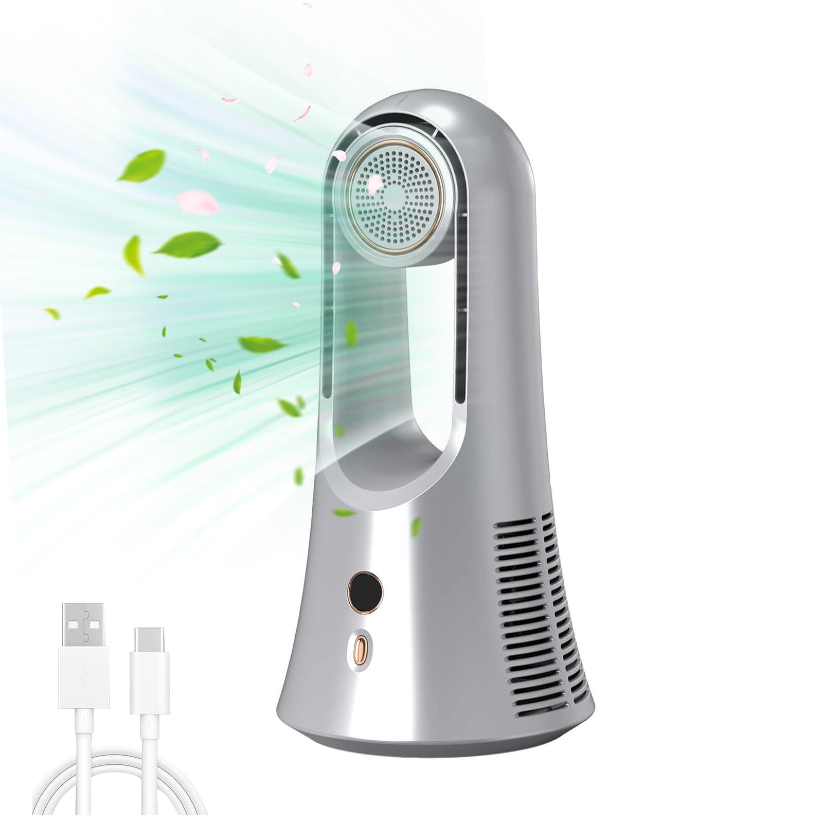 IPEWLEX Bladeless Portable Desk Fan with Aromatherapy Storage, Quiet Table Fan for Home, Office, and Bedroom - 14.2 Inch, 6 Wind Speed Options
