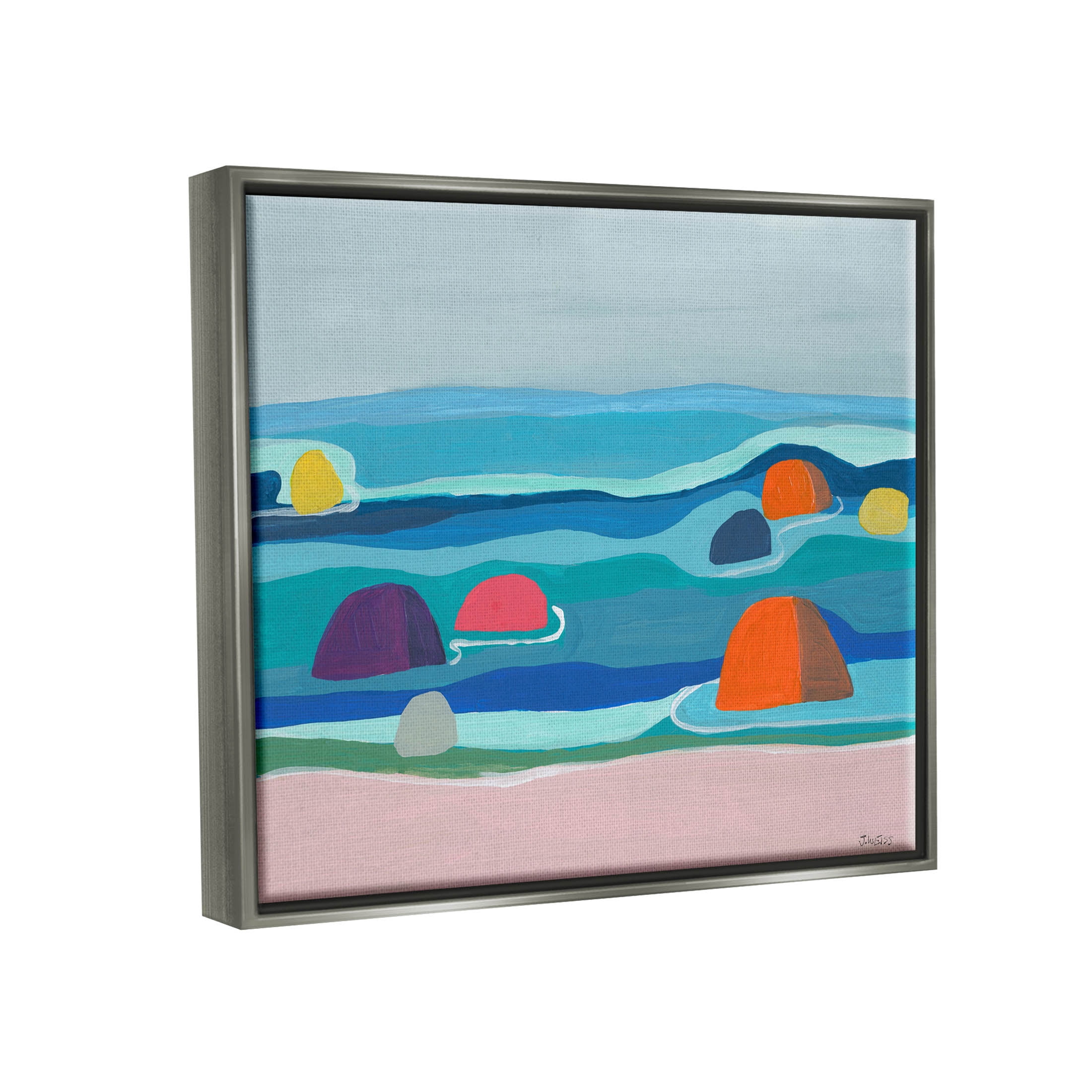 Buoy Floating Ocean Waves Coastal Painting Luster Gray Framed Art Print Wall Art
