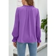 thumbnail image 2 of Solid Color Long Sleeve Ruffle Tie Neck Light Blouse for Women Purple Small, 2 of 2