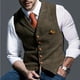 thumbnail image 5 of Chaleco de traje para hombre, chaleco formal de vestir a cuadros de lana de tweed con un solo pecho y corte entallado, 5 of 6