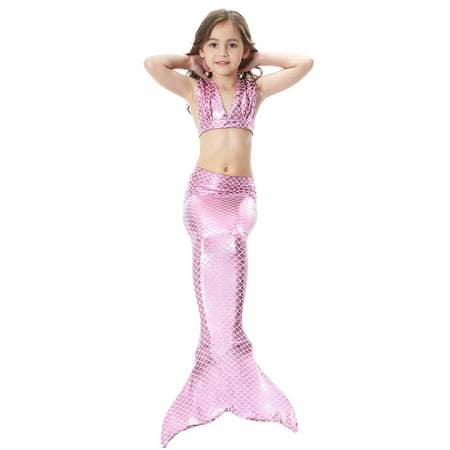 HURRISE Girls 3pcs Swimwear Top Panties Mermaid Tail Swiming Costume Monofin Flippers Swimsuit(110),Kids Memaid Costumes, Mermaid Swimming