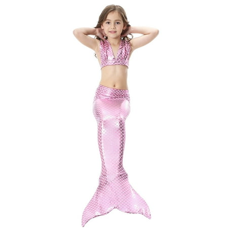 HURRISE Girls 3pcs Swimwear Top Panties Mermaid Tail Swiming Costume Monofin Flippers Swimsuit(110),Kids Memaid Costumes, Mermaid Swimming Suit