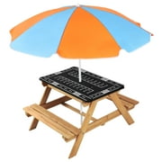 Haosegd Outdoor Kids Picnic Table, 3 in 1 Table Set w/Adjustable Umbrella for Toddler Home Backyard
