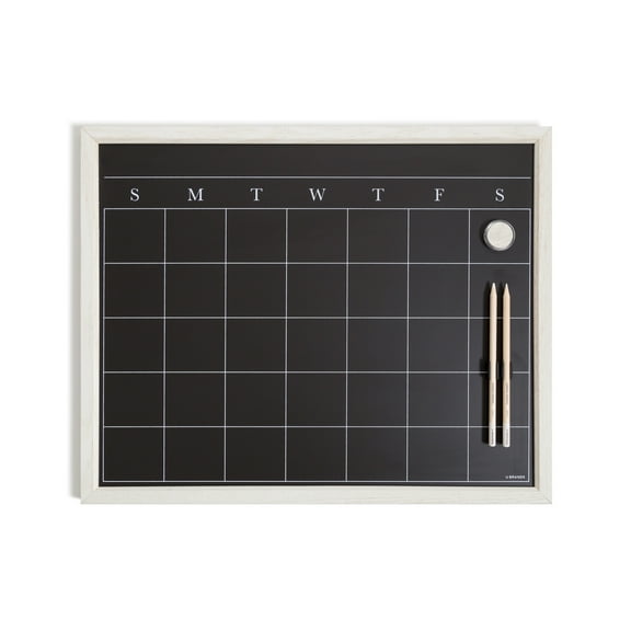 U Brands 20 x 16 in. Magnetic Chalk Calendar Board, Whitewashed Wood Style Frame