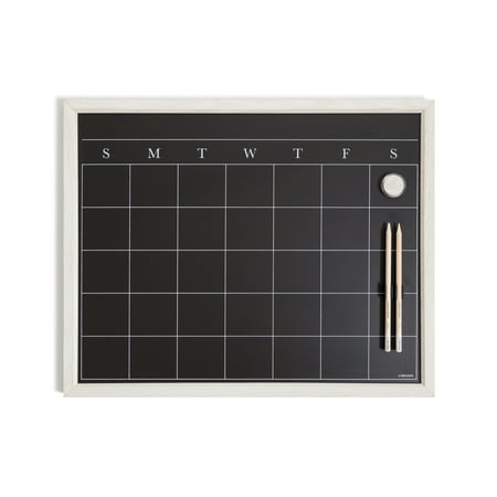 U Brands Magnetic Chalk Calendar Board with Whitewashed Wood Frame