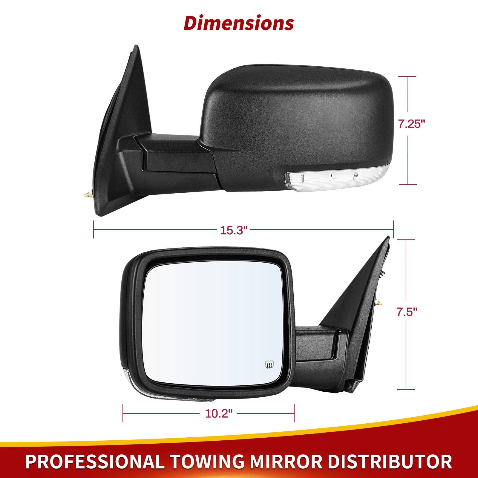 LEDKINGDOMUS Power Heated Manual Folding Tow Mirrors Pair for 2009-2018 Dodge Ram 1500 & 2010-2017 Ram 2500/3500 with LED Turn Signal and Puddle Light