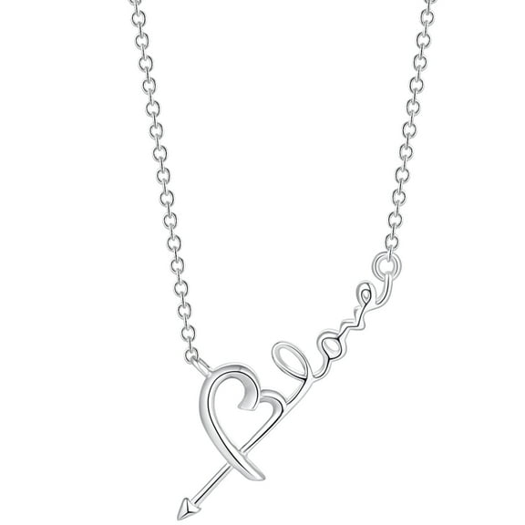 MABELLA 925 Sterling Silver Necklace Pendant for Women Arrow Love Necklace