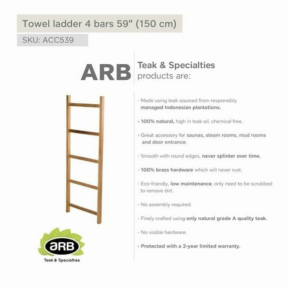 ARB TEAK & SPECIALTIES ACC539 Teak Towel Ladder 59' (150 cm) with 5 bars