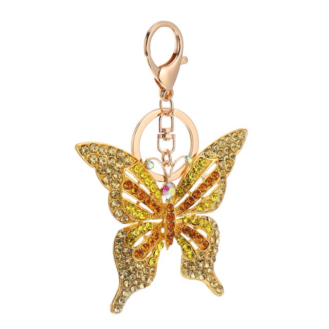 Butterfly Keychain Sparkling Crystal Rhinestones Keyring Bag Pendant Charms Decoration Yellow