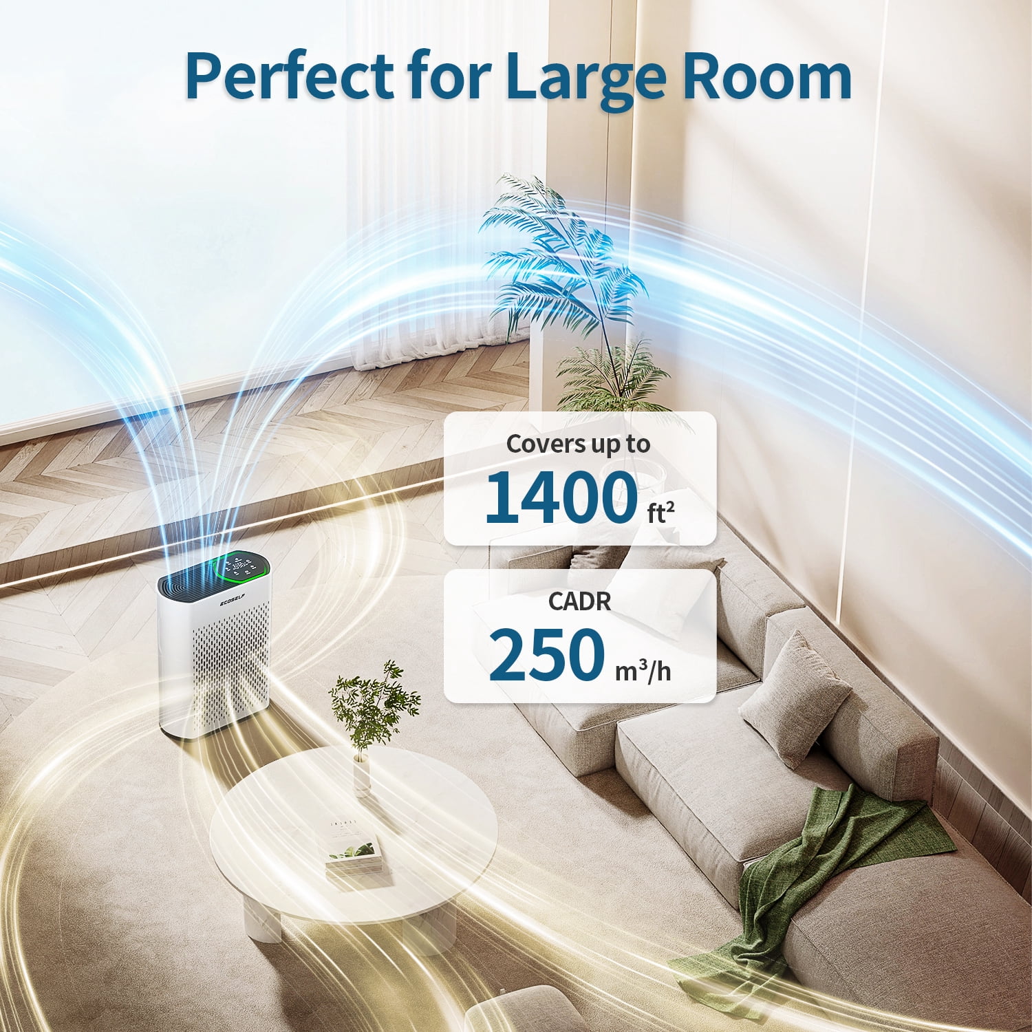 HEPA Air Purifiers for Home Large Room Cover 2400 Ft2,HEPA Air Cleaner with PM 2.5 Display Air Quality Sensors,White